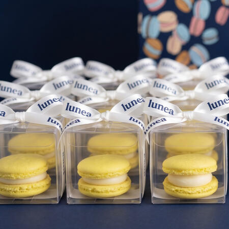 Lunéa Macarons Box 16kd بوكس 60+ قطعة ماكرون بـ كل النكهات يحتوي على مكس 6 نكهات (فانيلا،جوكلت،كندر،فراوله جيزكيك،بستاشيو،مانقا) بـ الوان كلاسيك تناسب كل نكهه